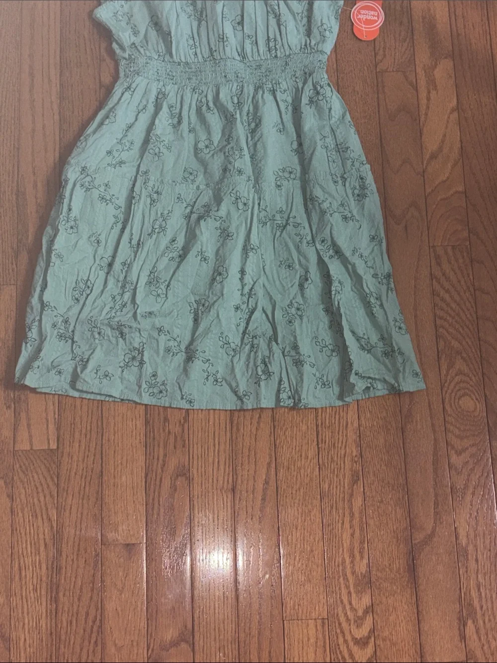 wonder nation Sage Green Floral Smocked Waist Dress